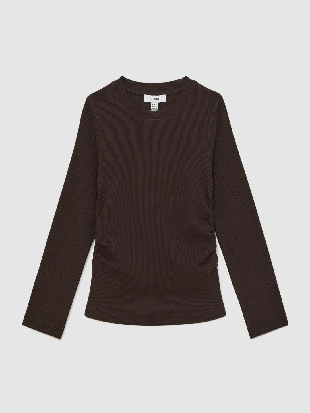 13-14 yrs Cotton Ruched Long-Sleeve T-Shirt with Stretch Chocolate | Children