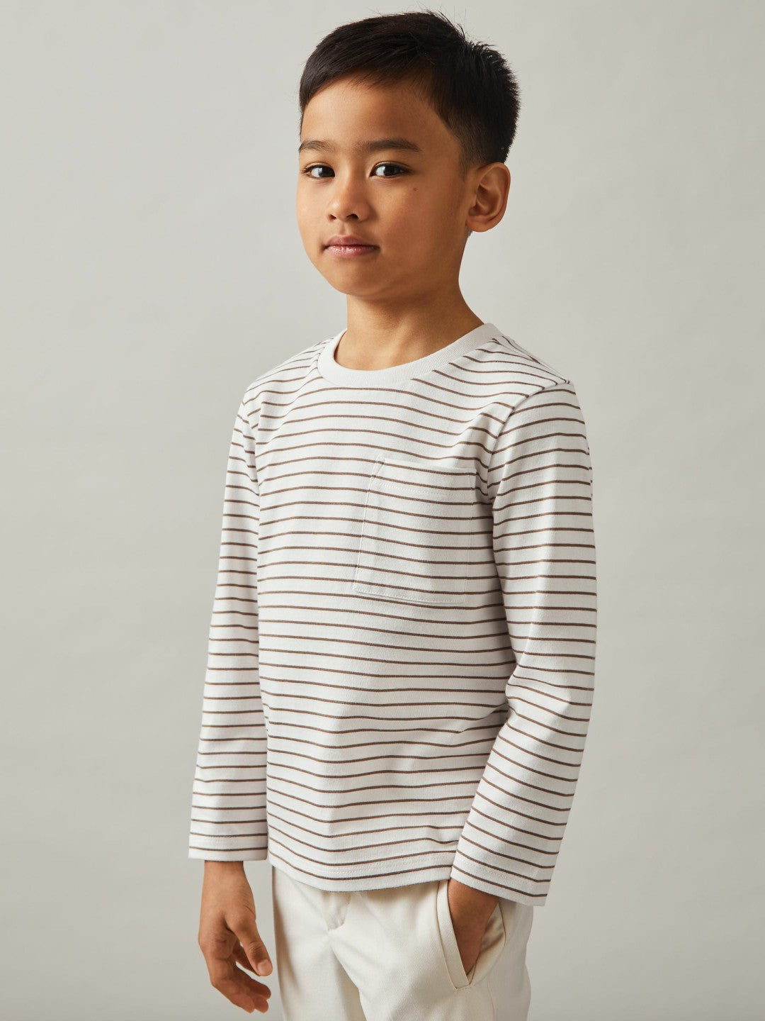 9-13 yrs Stretch-Cotton Stripe T-Shirt Off White/Camel | Children