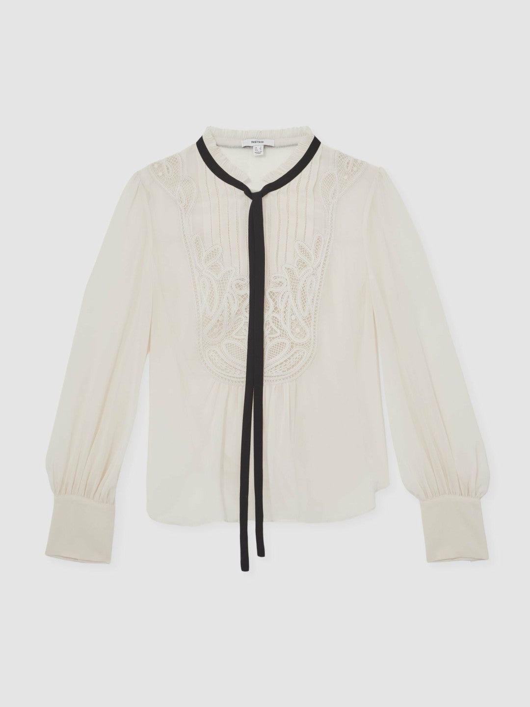 Lace-Embroidered Tie-Neck Shirt Cream | Womens