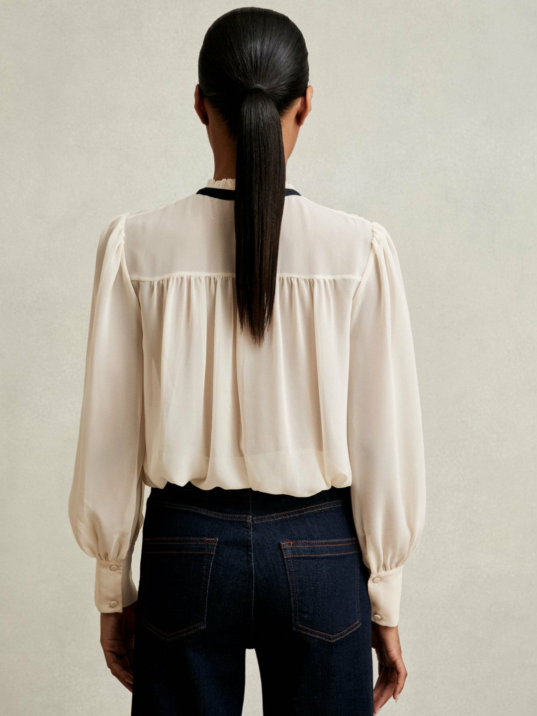 Lace-Embroidered Tie-Neck Shirt Cream | Womens