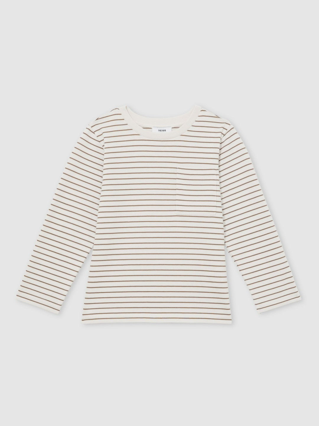 13-14 yrs Stretch-Cotton Stripe T-Shirt Off White/Camel | Children