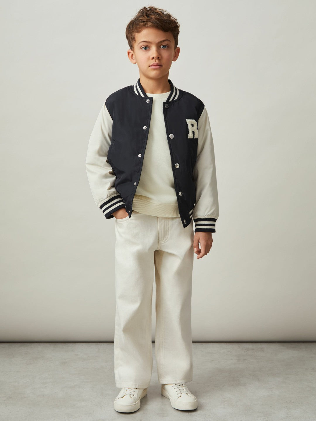 3-9 yrs Colour-Block Varsity Bomber Jacket Navy/ Off White | Children