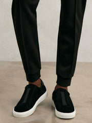 Suede Slip-On Elasticated Trainers Black | Mens