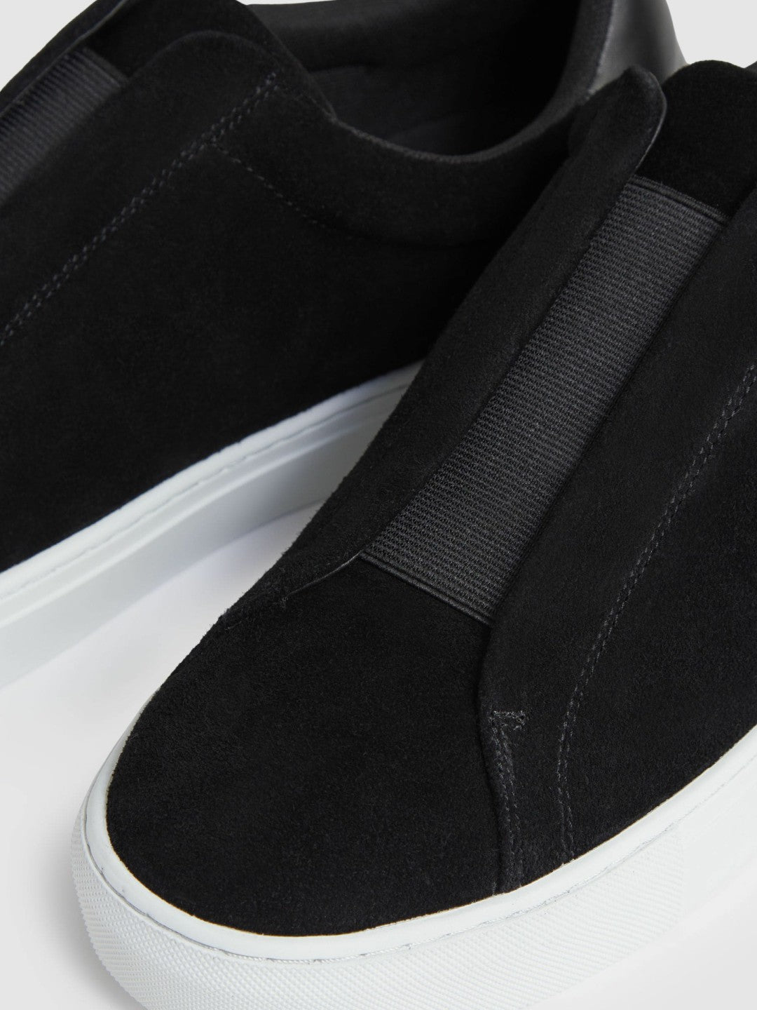 Suede Slip-On Elasticated Trainers Black | Mens