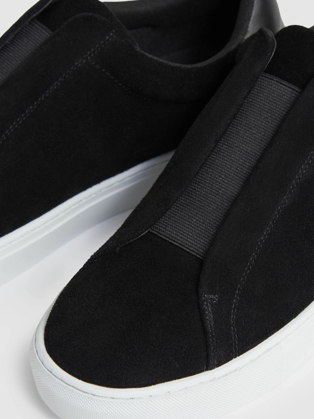 Suede Slip-On Elasticated Trainers Black | Mens