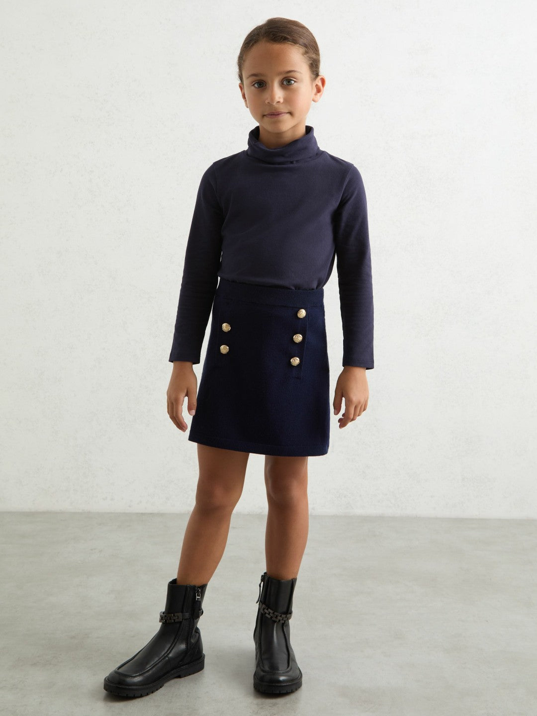 13-14 yrs Cotton-Jersey Roll-Neck Top with Stretch Navy | Children