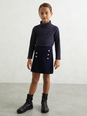13-14 yrs Cotton-Jersey Roll-Neck Top with Stretch Navy | Children
