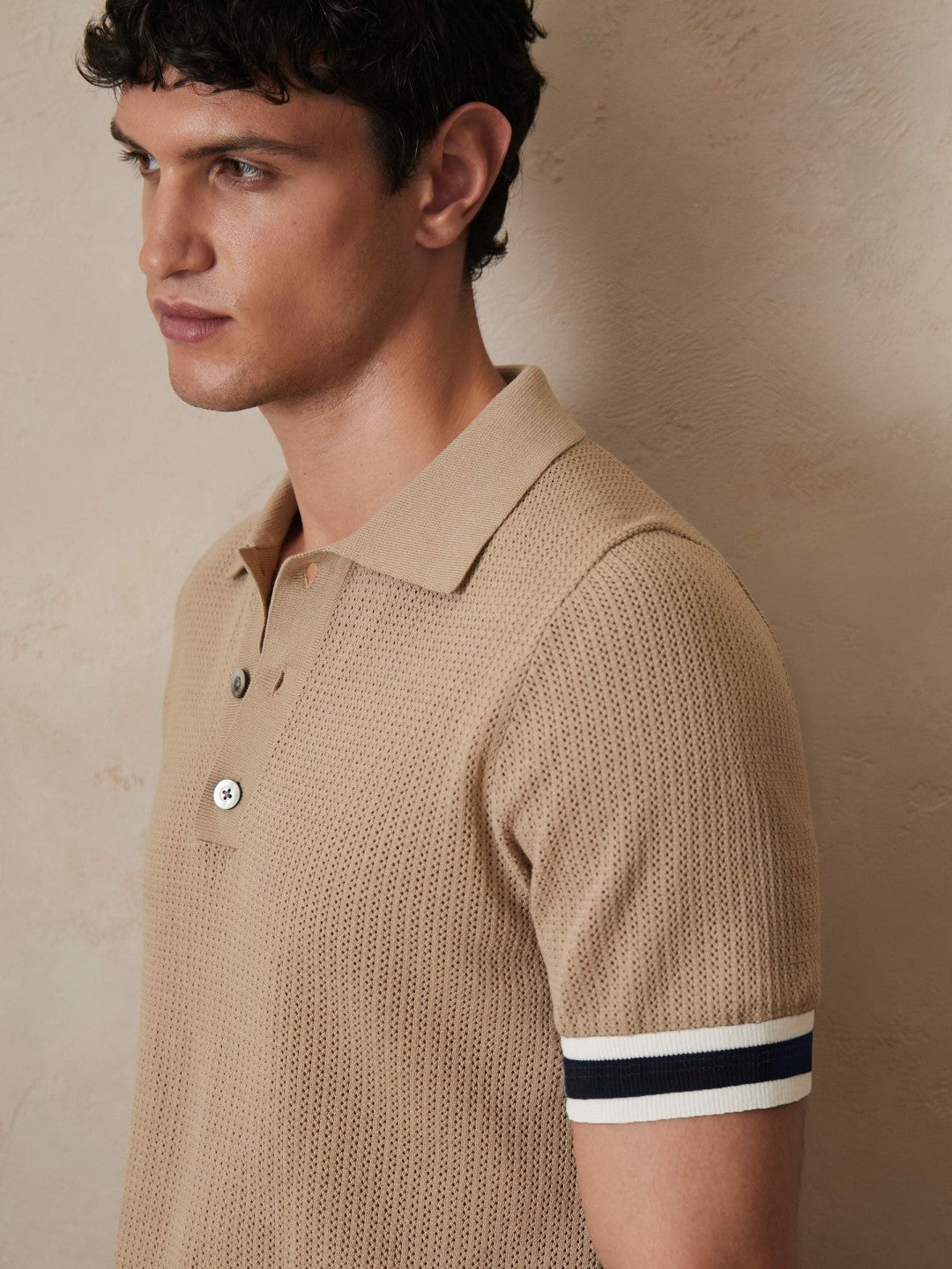 | Ché Cotton Knit Polo Shirt Camel Brown | Mens