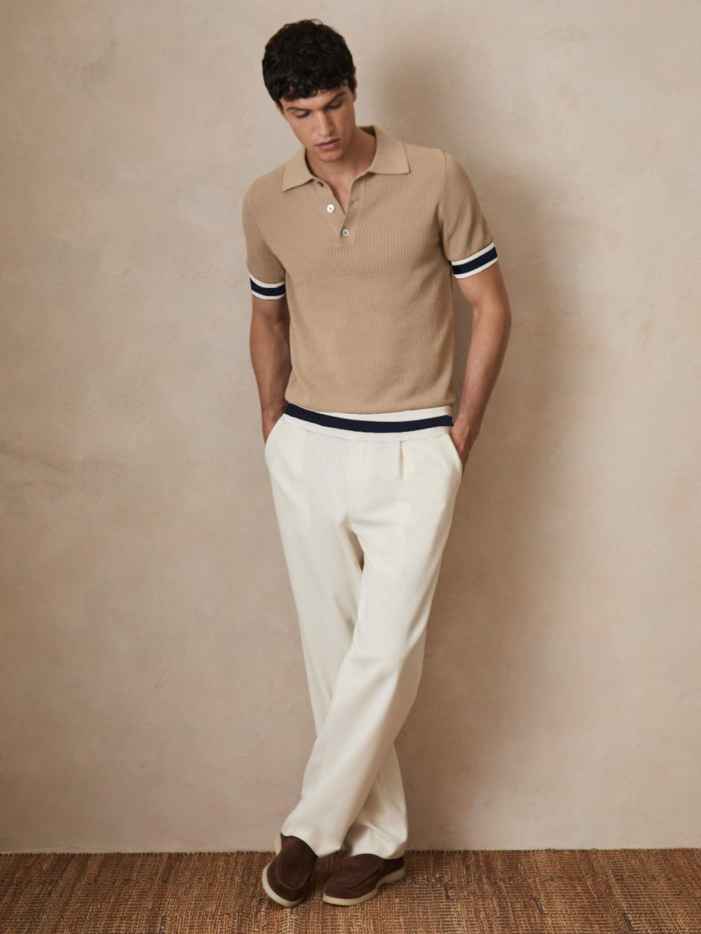 | Ché Cotton Knit Polo Shirt Camel Brown | Mens