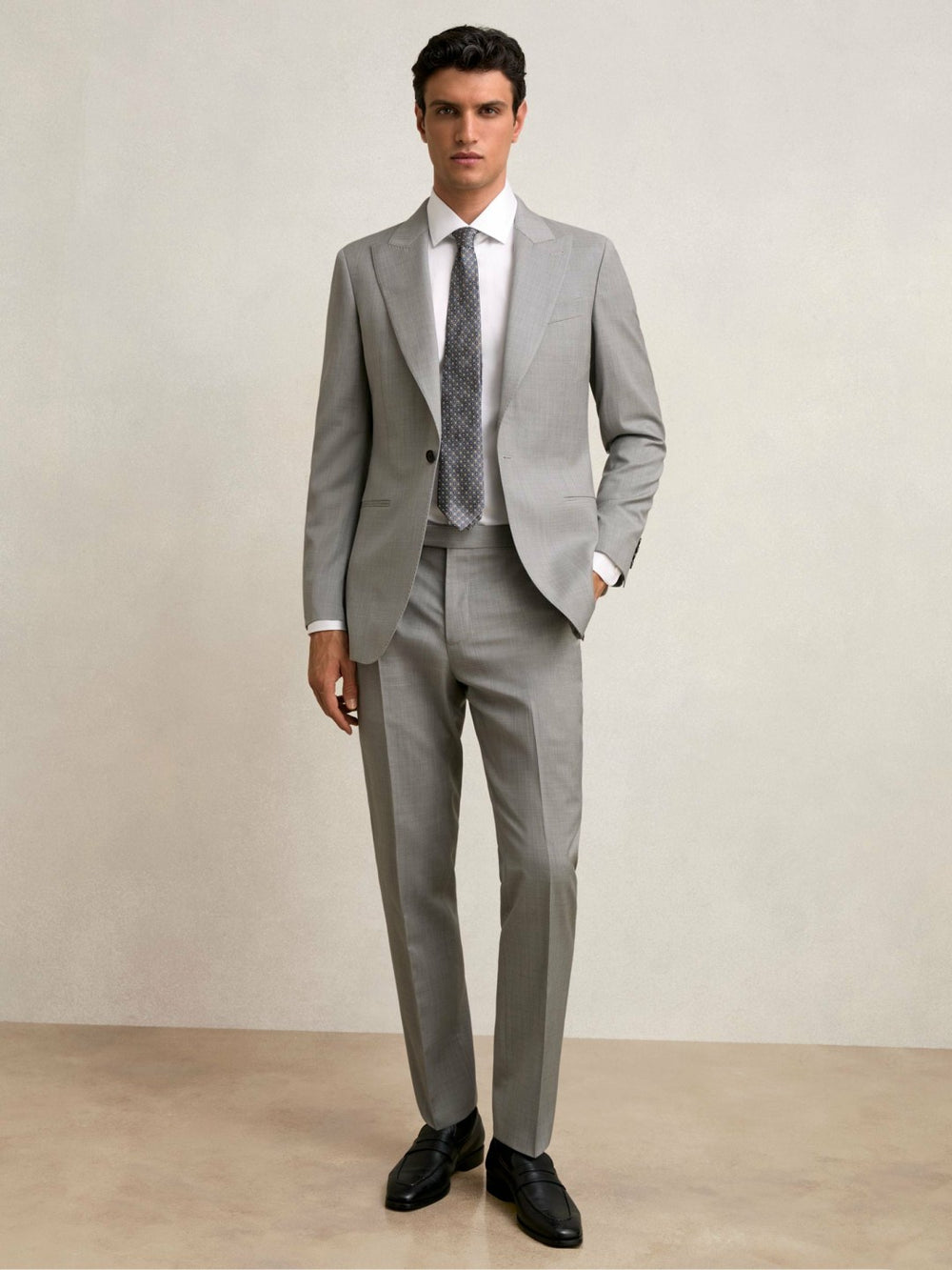Slim-Fit Wool Single Breasted Suit Blazer Mid Grey | Mens