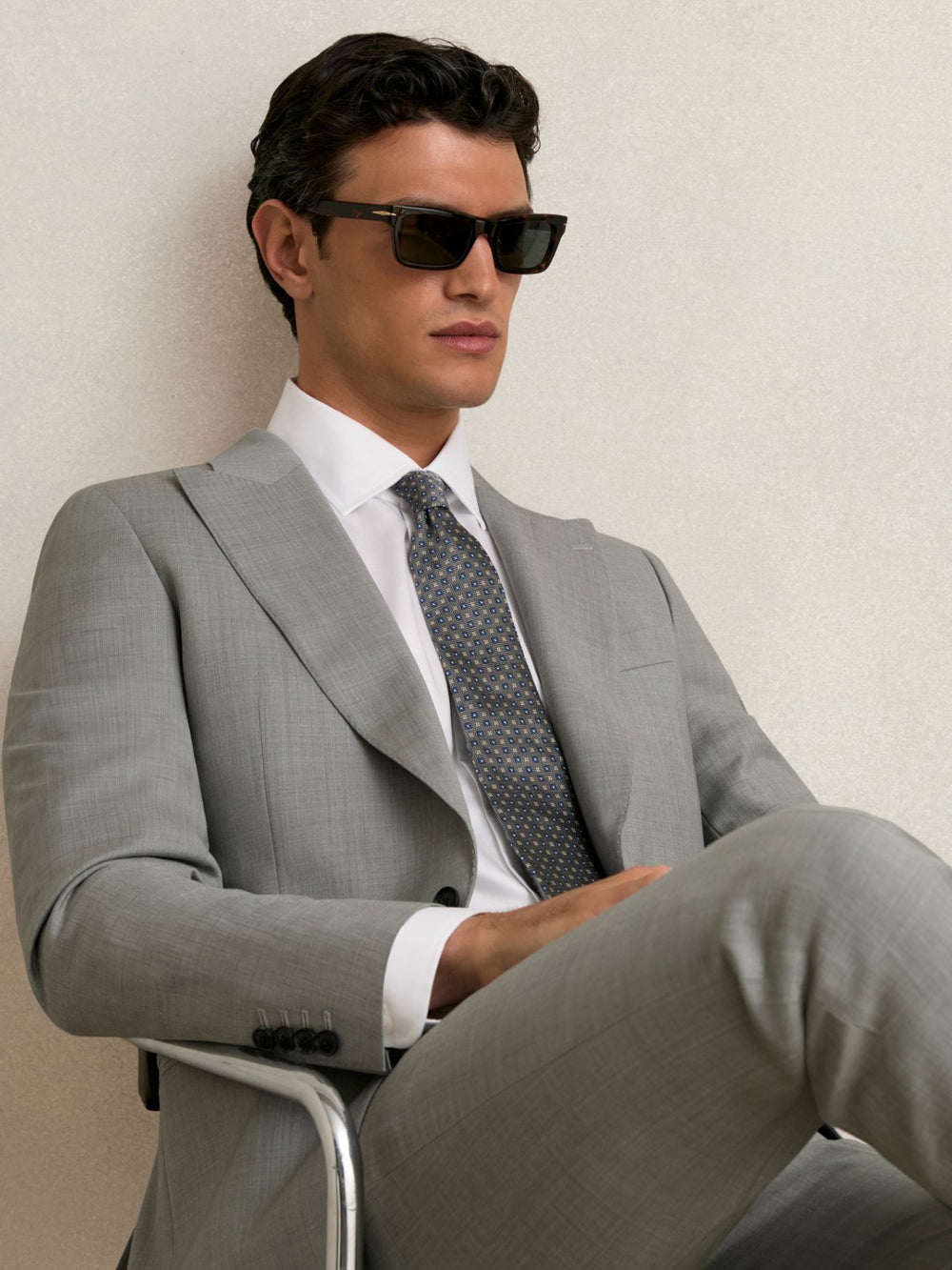 Slim-Fit Wool Single Breasted Suit Blazer Mid Grey | Mens