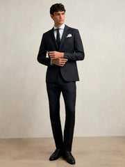 Slim-Fit Wool Single Breasted Check Suit Blazer Navy | Mens