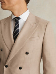 Slim-Fit Wool-Blend Double-Breasted Suit Blazer Oatmeal Brown | Mens