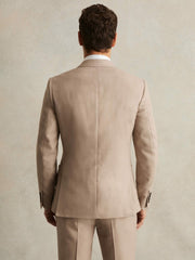 Slim-Fit Wool-Blend Double-Breasted Suit Blazer Oatmeal Brown | Mens
