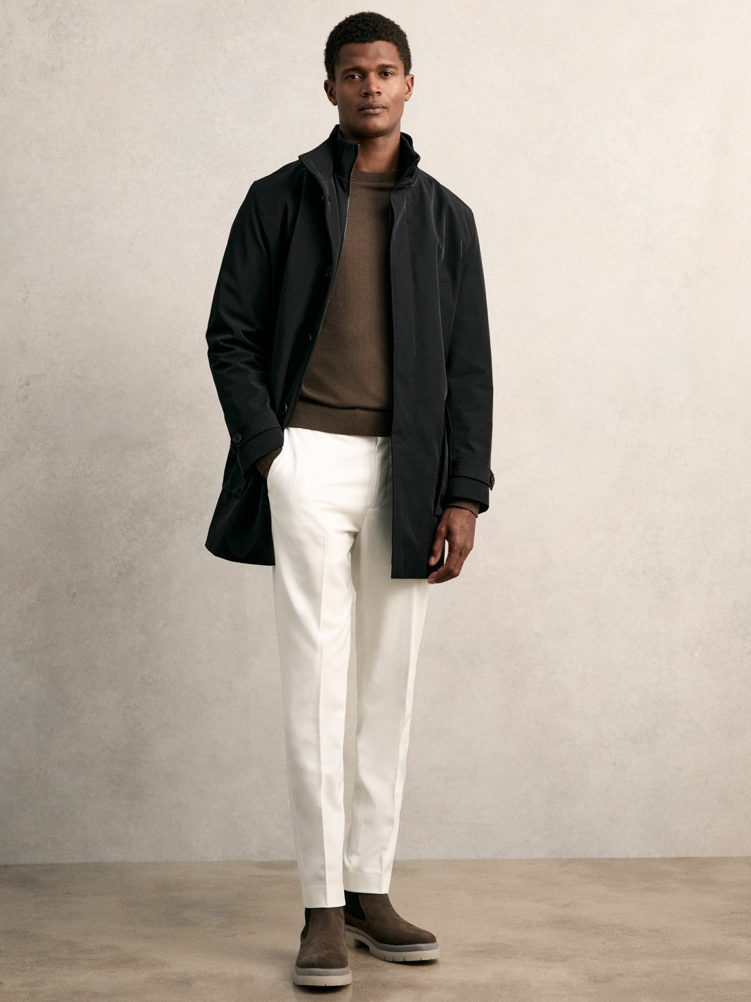 Hybrid Removable-Gilet Overcoat Black | Mens