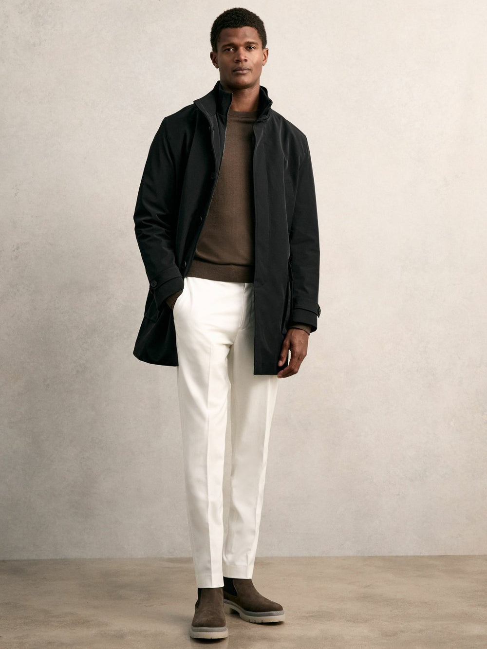 Hybrid Removable-Gilet Overcoat Black | Mens