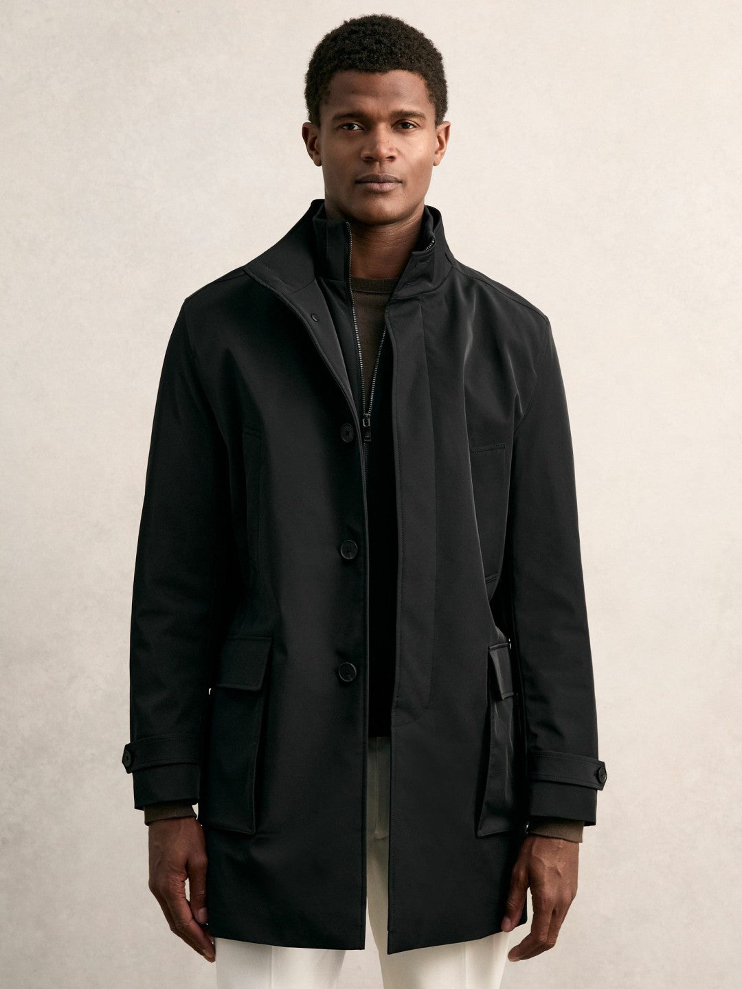 Hybrid Removable-Gilet Overcoat Black | Mens