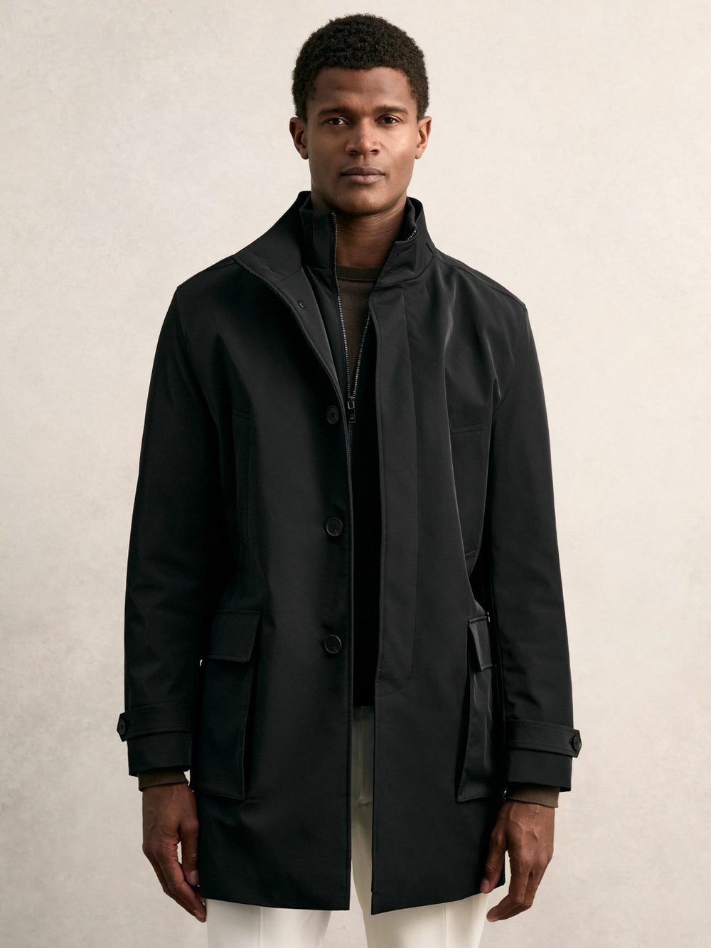 Hybrid Removable-Gilet Overcoat Black | Mens