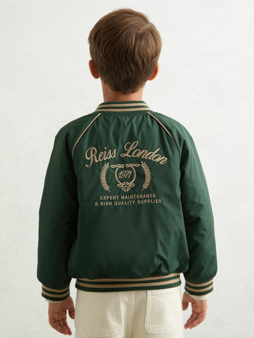 13-14 yrs Motor Cars Embroidered Bomber Jacket Forest Green/Off White | Children