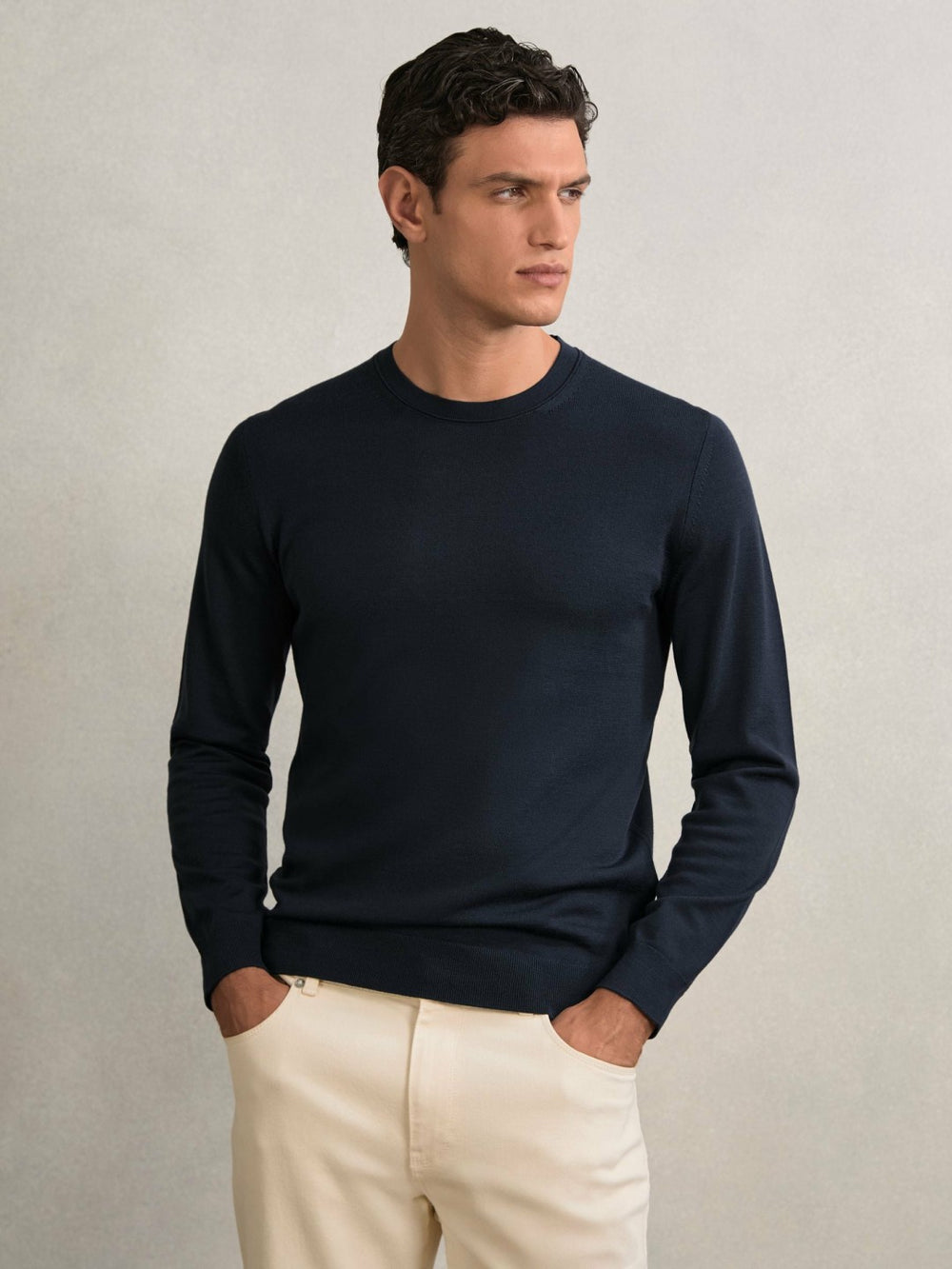 Merino Wool Crew Neck Jumper Midnight Navy | Mens