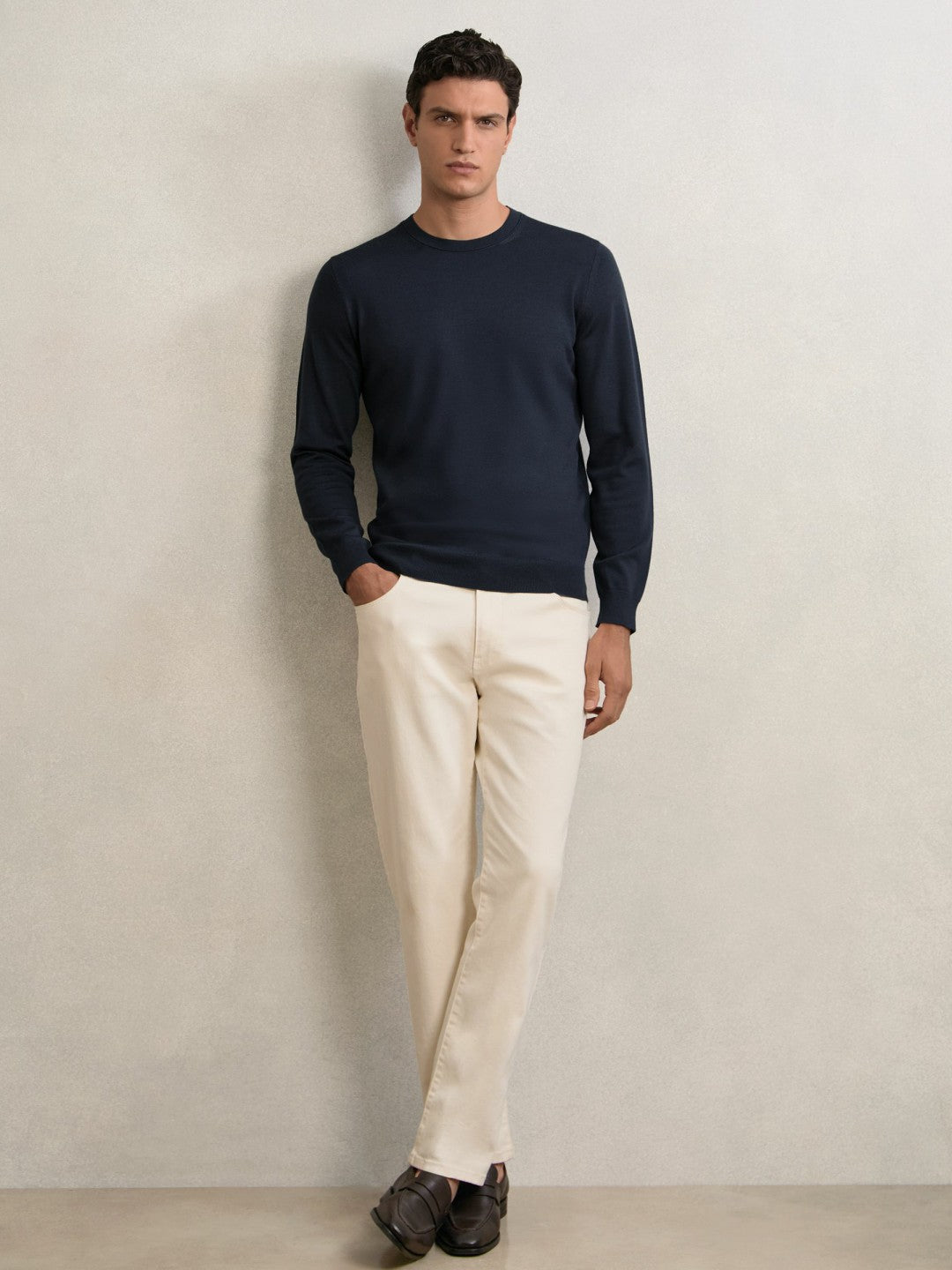 Merino Wool Crew Neck Jumper Midnight Navy | Mens