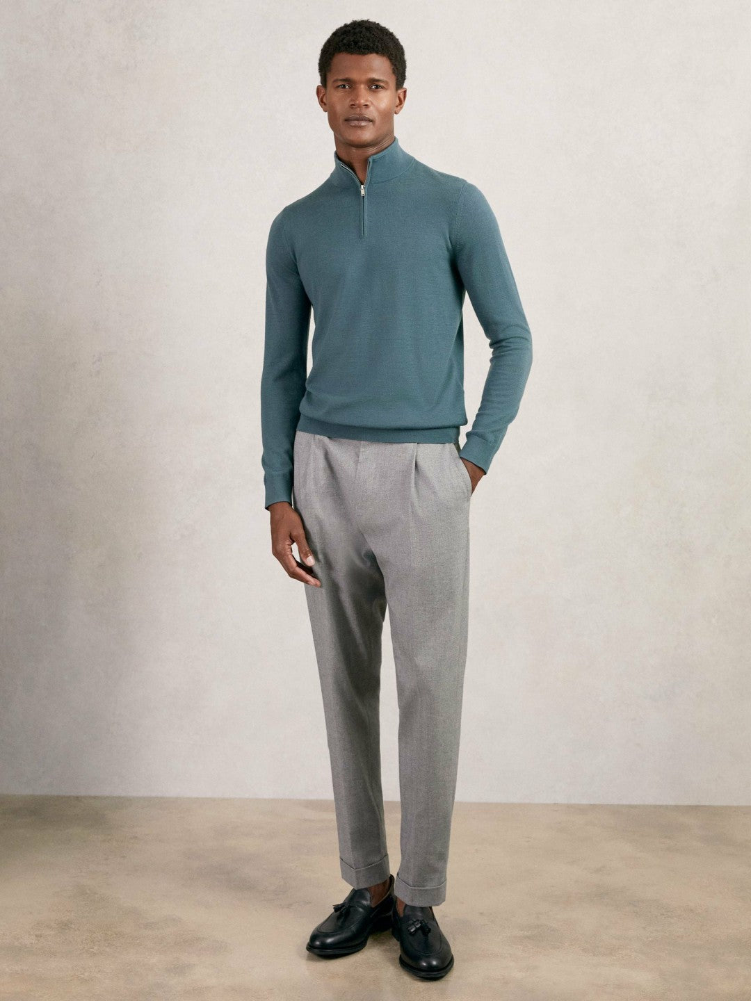 Merino Wool Half Zip Jumper Orion Blue | Mens