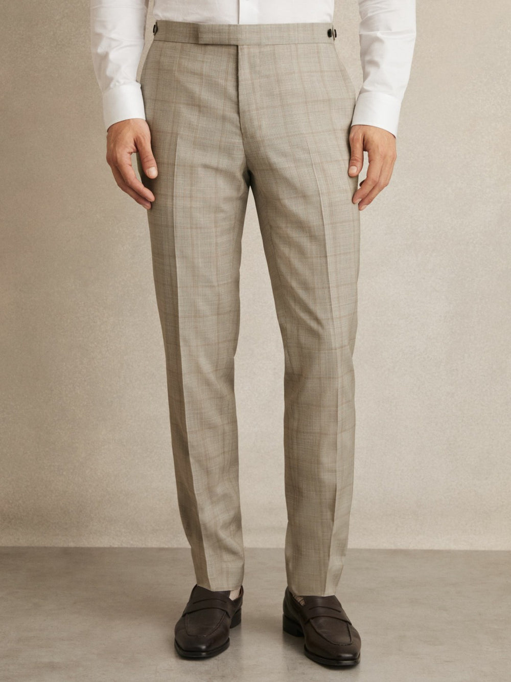 Slim-Fit Wool Check Suit Trousers Oatmeal Brown | Mens