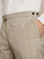 Slim-Fit Wool Check Suit Trousers Oatmeal Brown | Mens