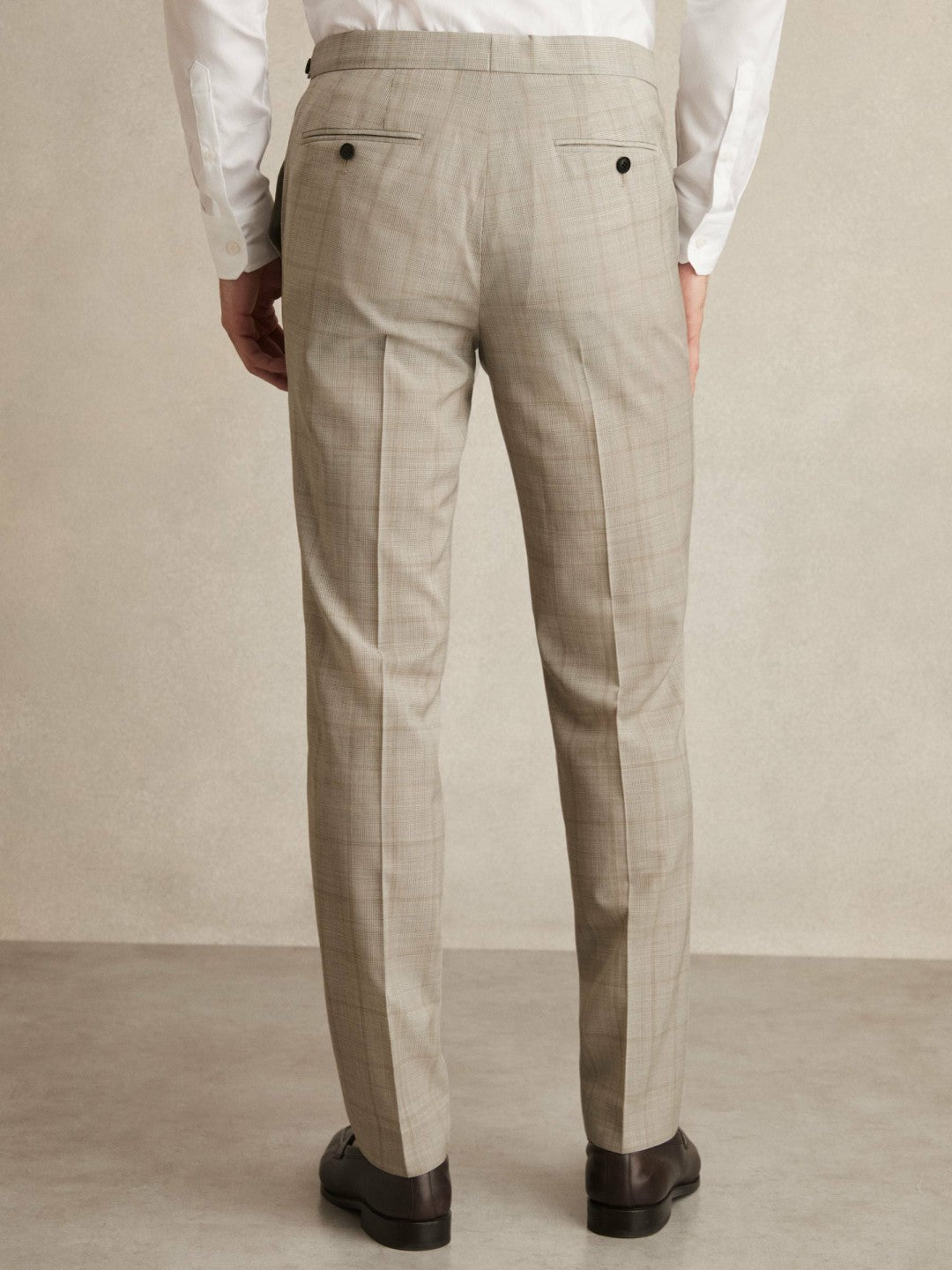 Slim-Fit Wool Check Suit Trousers Oatmeal Brown | Mens