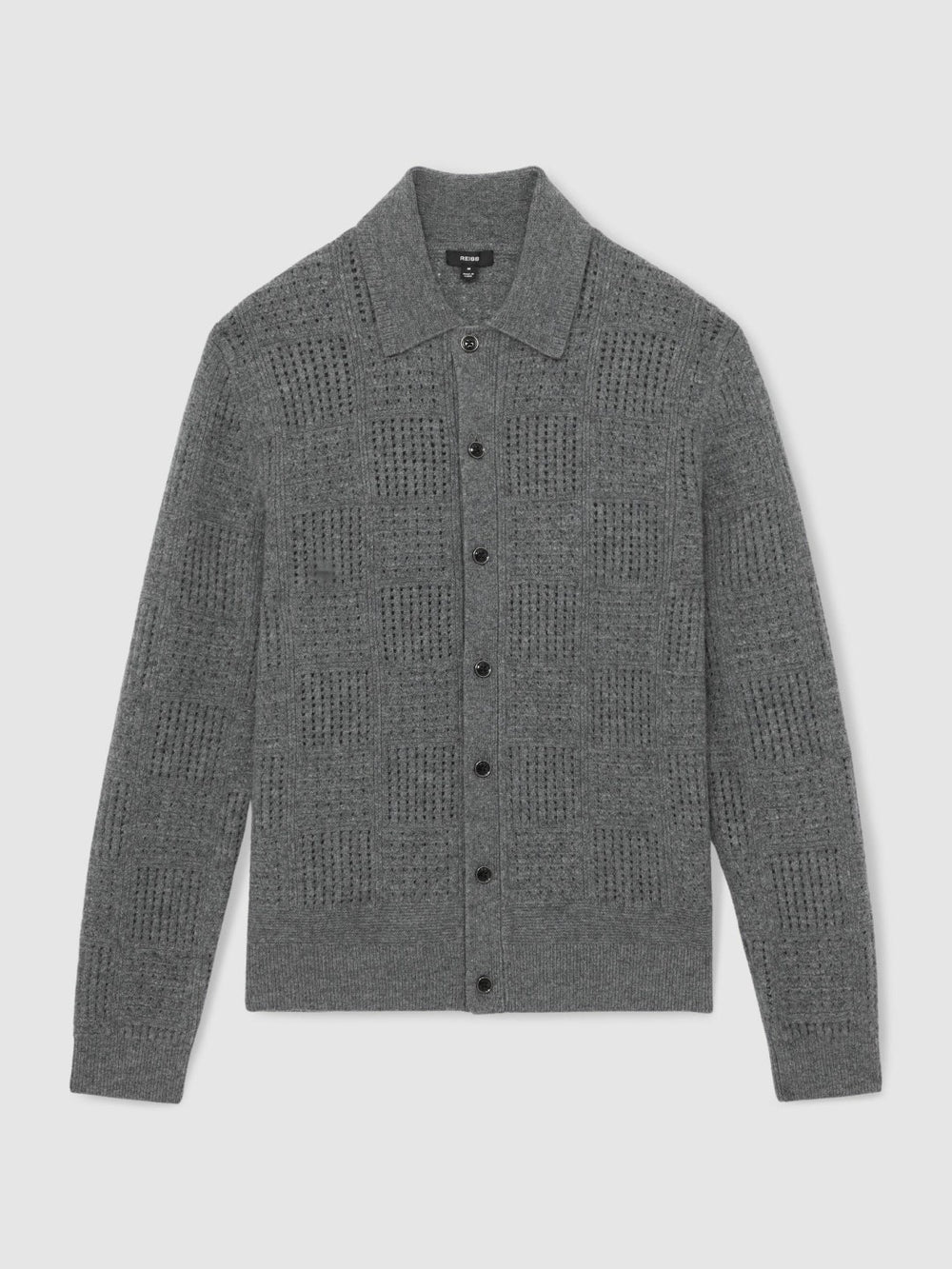 Wool Button Through Pointelle Shirt Mid Grey | Mens