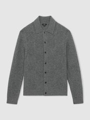 Wool Button Through Pointelle Shirt Mid Grey | Mens