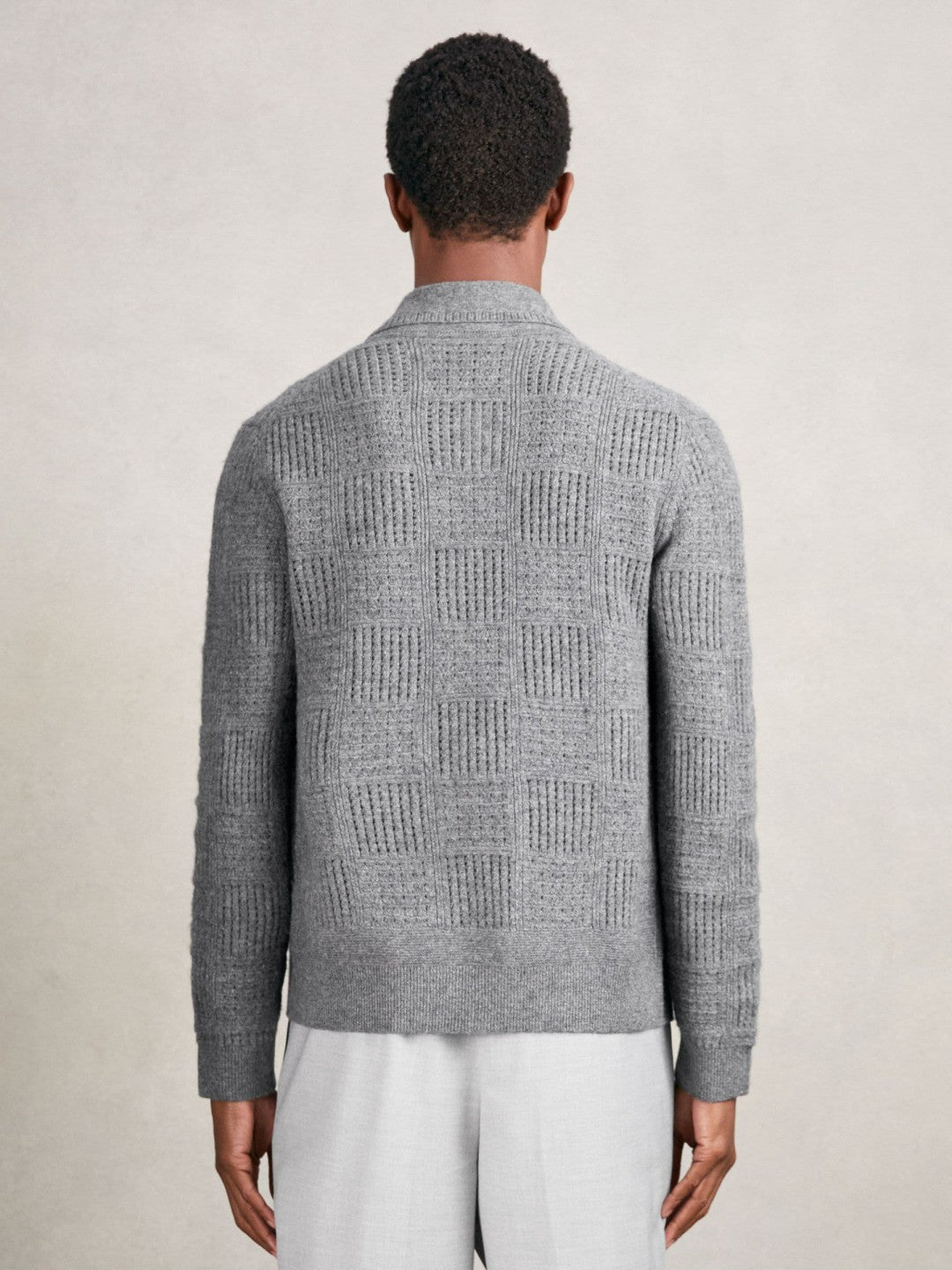 Wool Button Through Pointelle Shirt Mid Grey | Mens