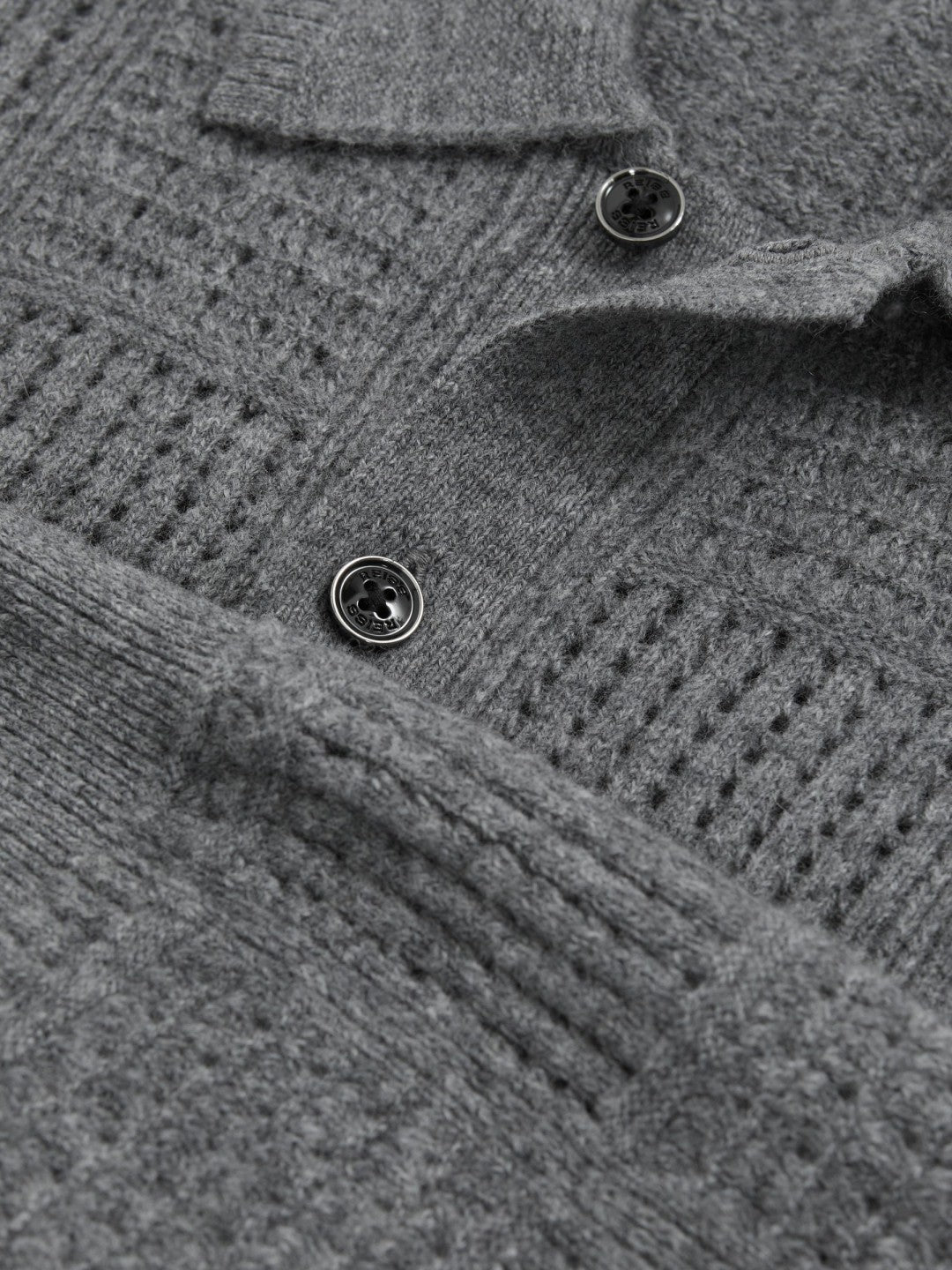 Wool Button Through Pointelle Shirt Mid Grey | Mens