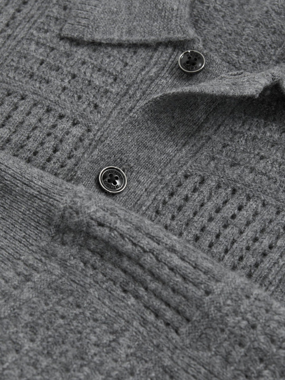 Wool Button Through Pointelle Shirt Mid Grey | Mens