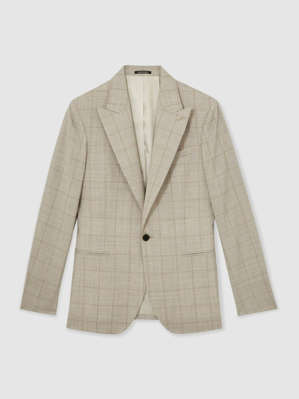 Slim-Fit Single-Breasted Wool Check Suit Blazer Oatmeal Brown | Mens