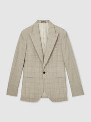 Slim-Fit Single-Breasted Wool Check Suit Blazer Oatmeal Brown | Mens