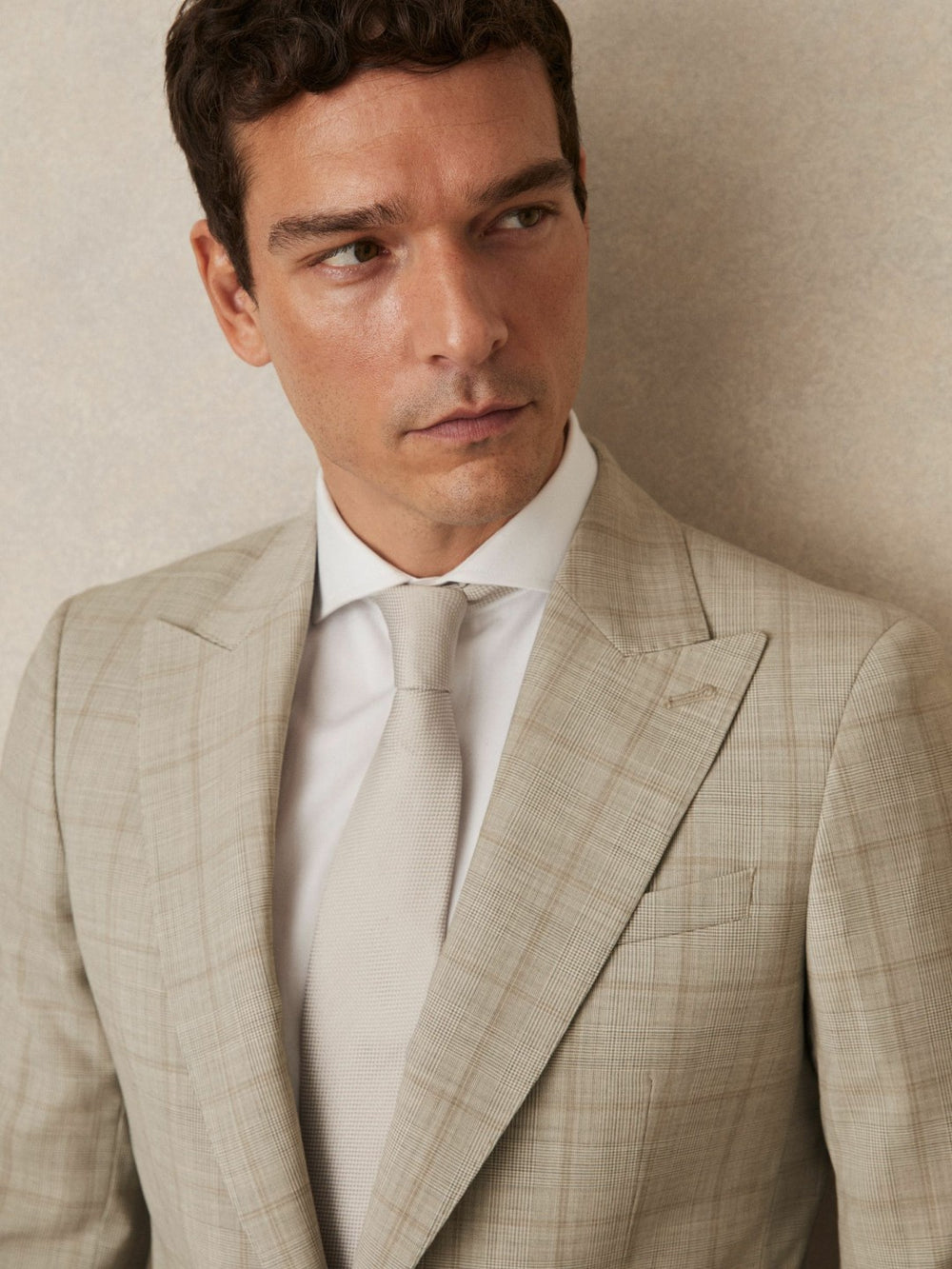 Slim-Fit Single-Breasted Wool Check Suit Blazer Oatmeal Brown | Mens
