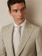Slim-Fit Single-Breasted Wool Check Suit Blazer Oatmeal Brown | Mens