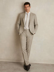 Slim-Fit Single-Breasted Wool Check Suit Blazer Oatmeal Brown | Mens