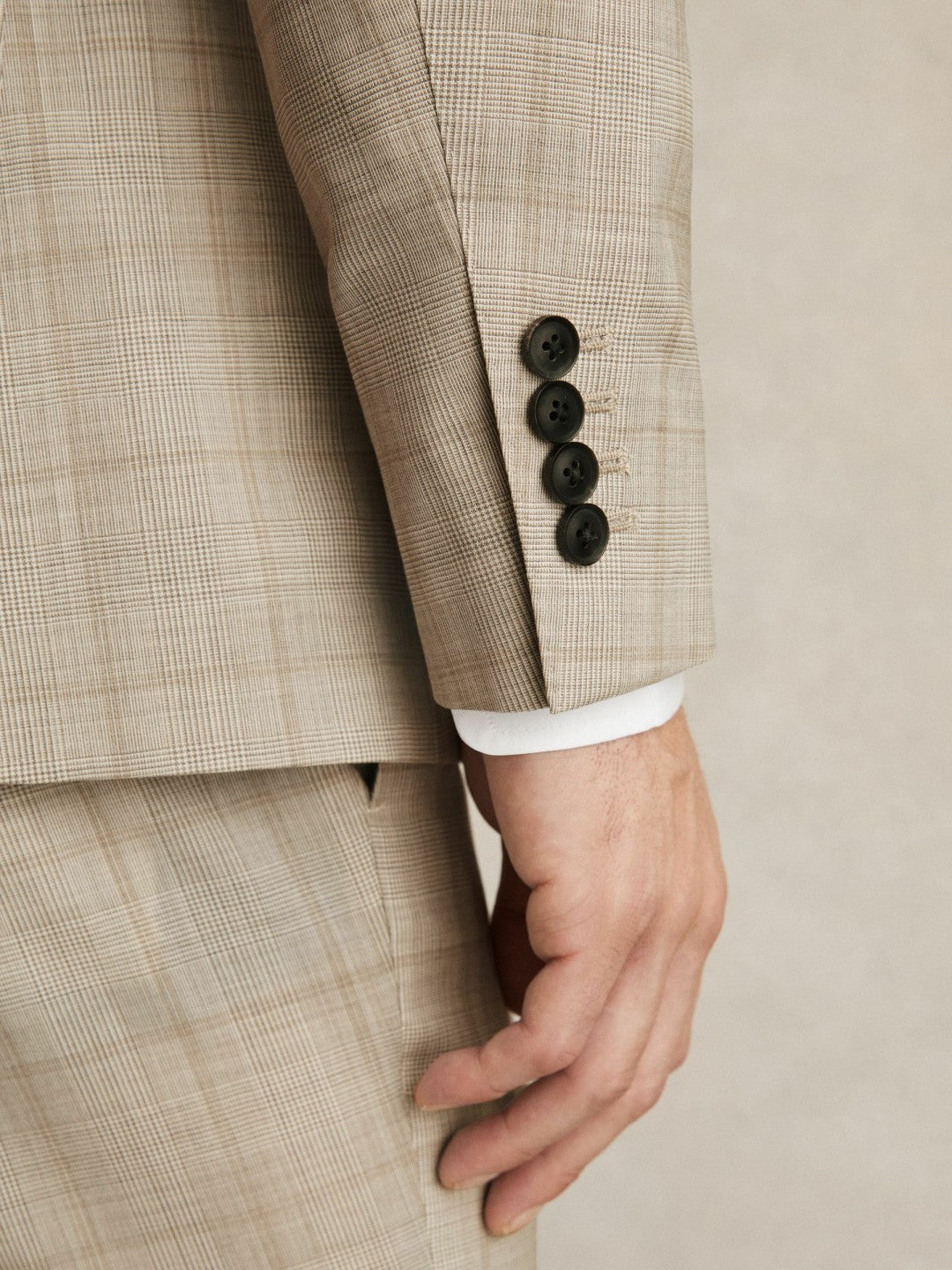 Slim-Fit Single-Breasted Wool Check Suit Blazer Oatmeal Brown | Mens