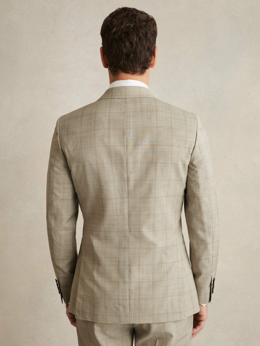 Slim-Fit Single-Breasted Wool Check Suit Blazer Oatmeal Brown | Mens