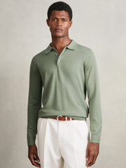 Merino Wool Long-Sleeve Polo Shirt Harper Green | Mens