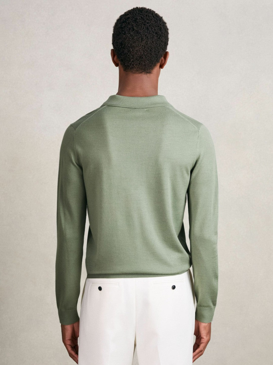 Merino Wool Long-Sleeve Polo Shirt Harper Green | Mens
