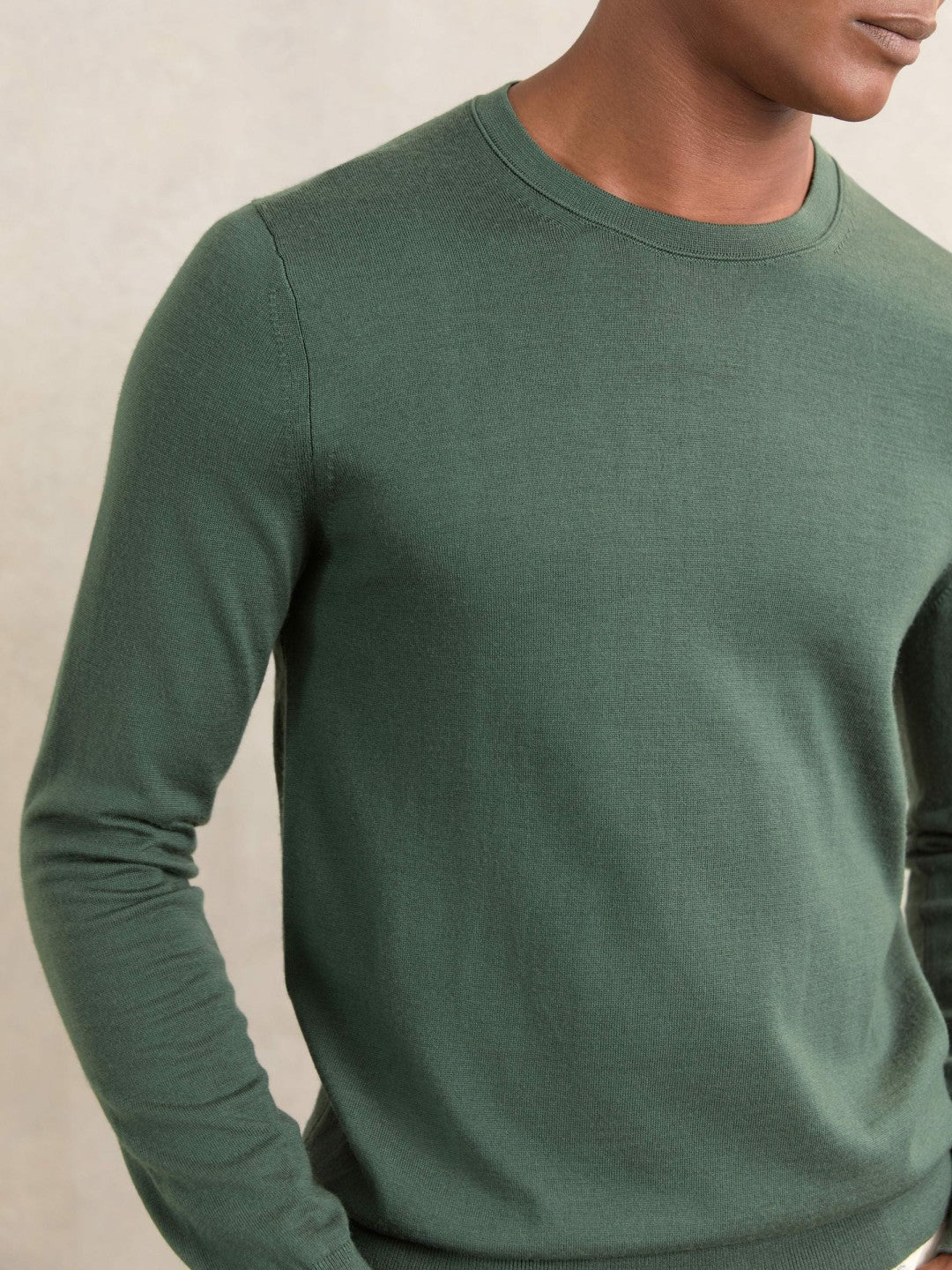 Merino-Wool Crew-Neck Jumper Kale Green | Mens