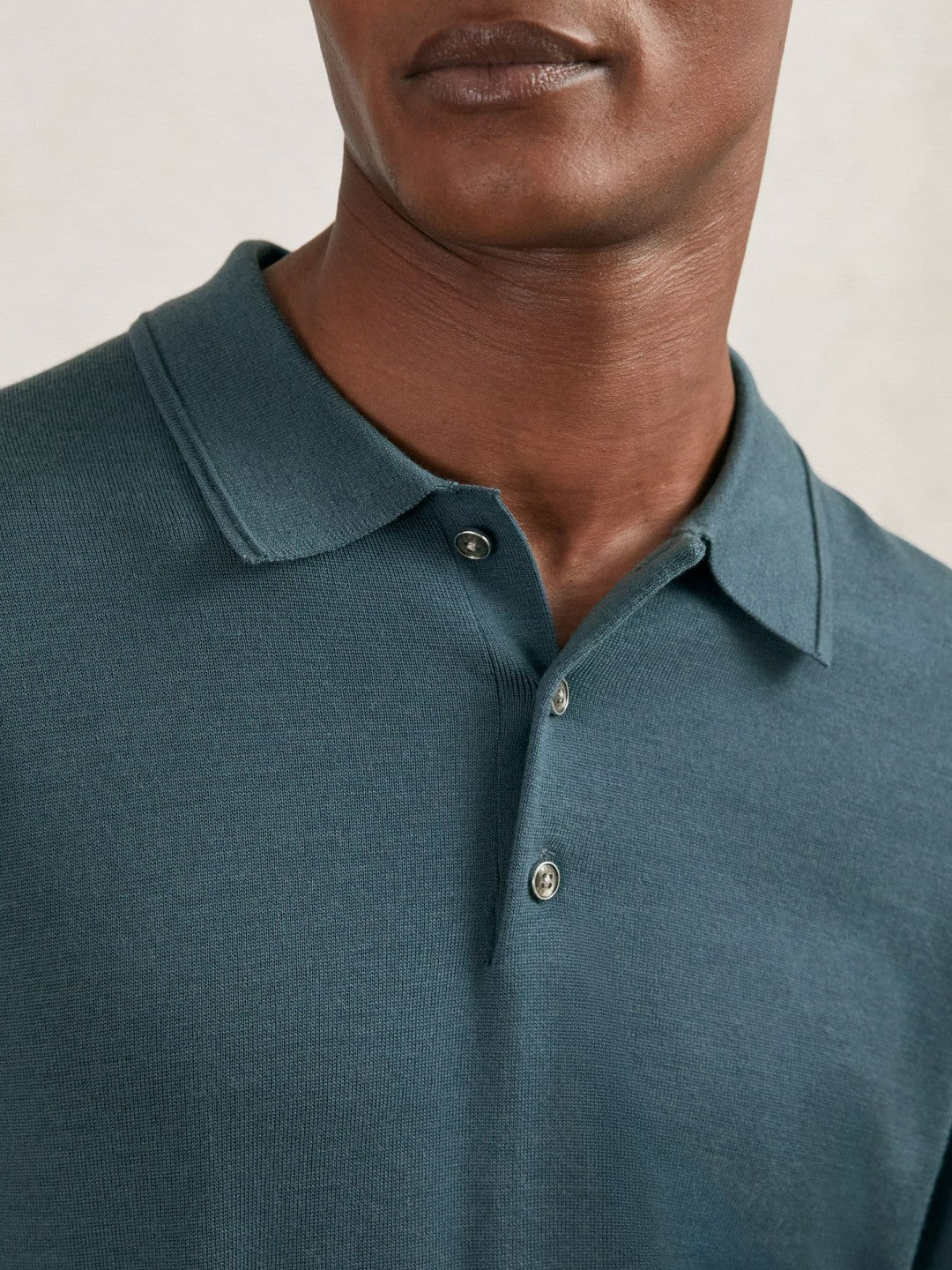 Merino Wool Long-Sleeve Polo Shirt Orion Blue | Mens