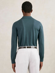 Merino Wool Long-Sleeve Polo Shirt Orion Blue | Mens
