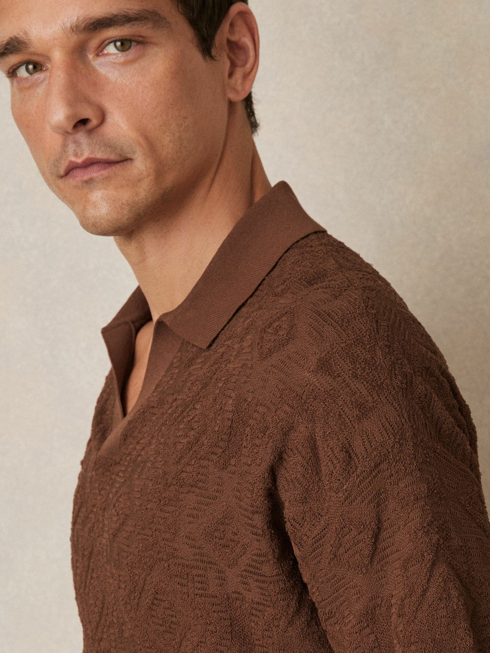 Jacquard Loop-Stitch Polo Shirt Tobacco | Mens