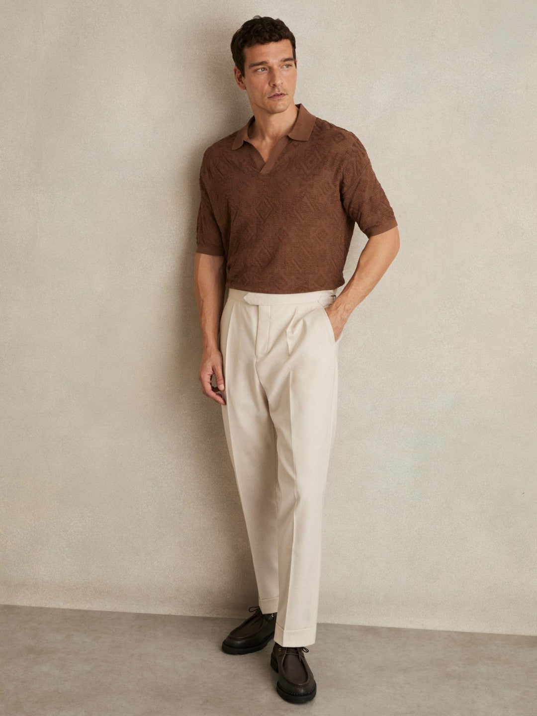 Jacquard Loop-Stitch Polo Shirt Tobacco | Mens