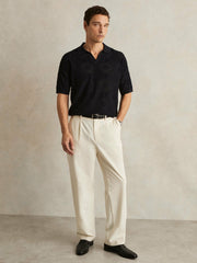 Jacquard Loop-Stitch Polo Shirt Navy | Mens
