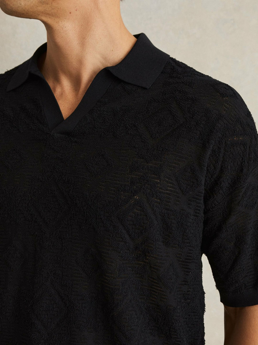 Jacquard Loop-Stitch Polo Shirt Navy | Mens